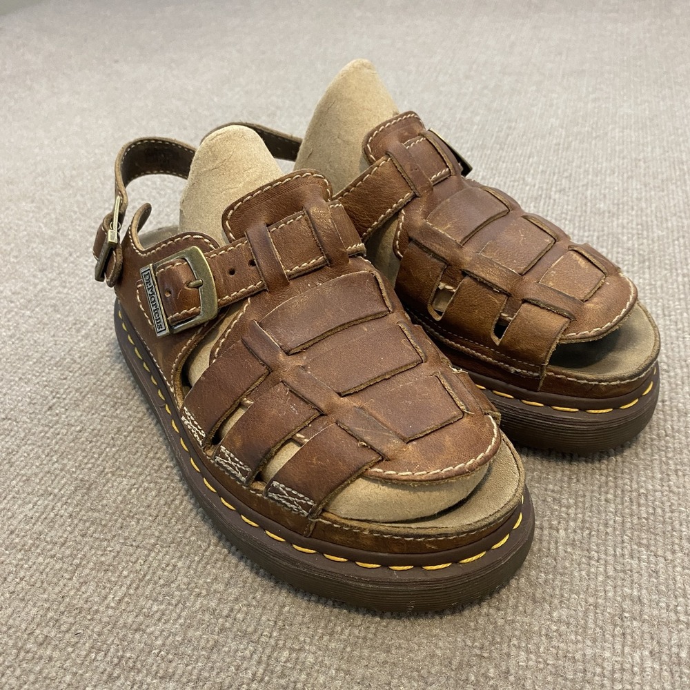 Dr. Martens Sandals Mens Size 11 Brown Leather Fisherman Buckle Slingback Chunky